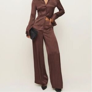 Striped Brown Wide-Leg Pants